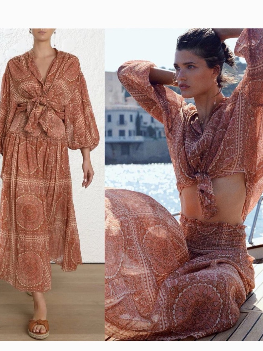 Zimmermann Rust Paisley Tie-Front Blouse